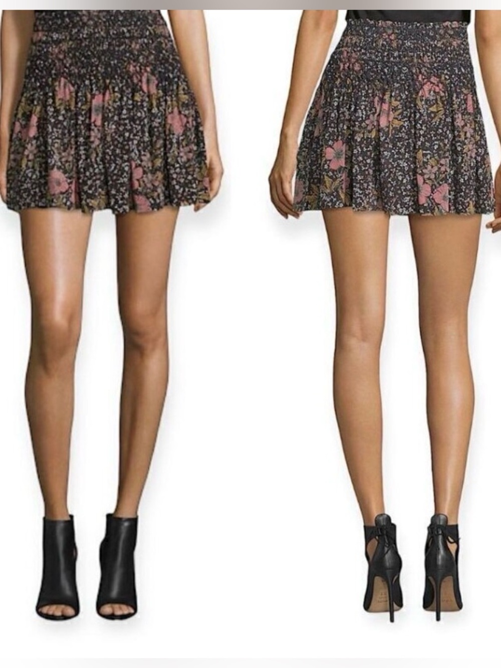 Zadig & Voltaire Black Floral Smocked Top with Pink & Mustard Accents size 38 M
